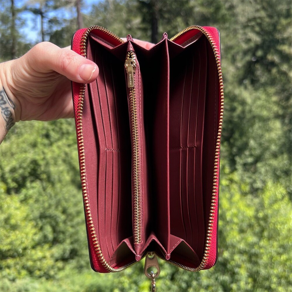 COACH Long Zip-Around Wallet RED Pebble Leather w Gold Hardware AUTHENTIC - Picture 5 of 13